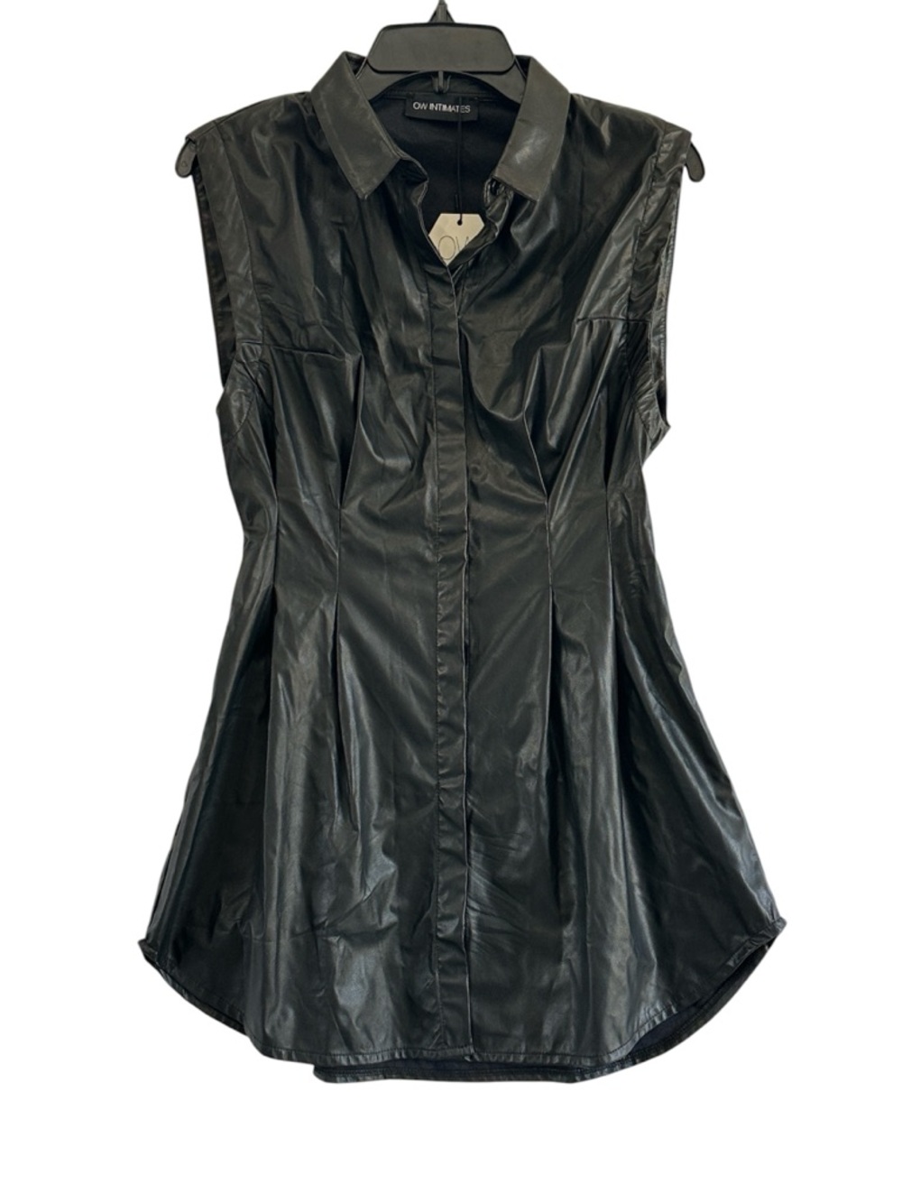 OW COLLECTION Ella Dress NEW Black Faux Leather Mini Revolve Sleeveless Size L